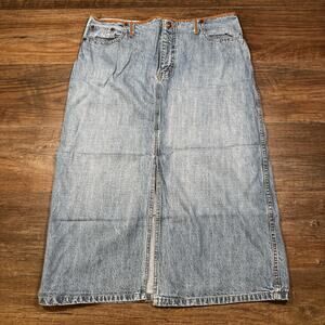 Y2K Route 66 Denim Maxi Skirt Long Jean Skirt Slit Medium Wash Size 15/16